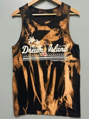 Hinano Tahiti Tank Top Mens Medium Island Girl Custom Bleach Tie-Dye Tee